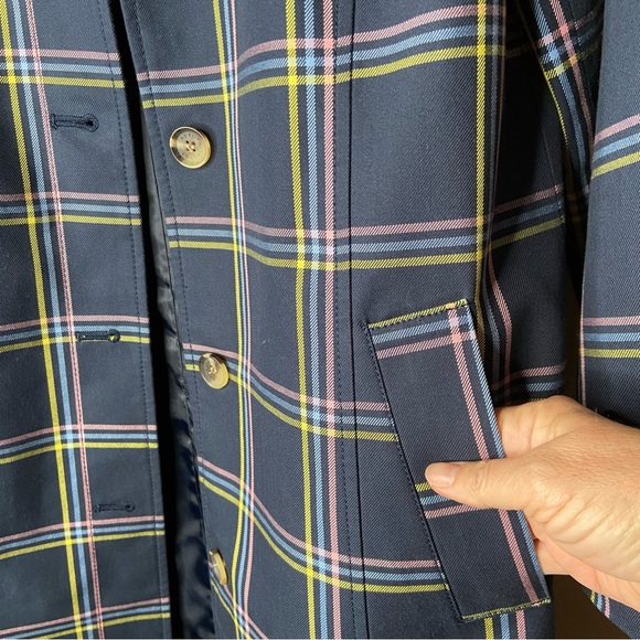 Talbots Plaid Swing Coat, all weather, navy, size S - Picture 5 of 10